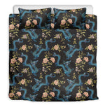 Chinese Dragon And Flower Pattern Print Duvet Cover Bedding Set