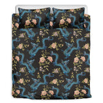 Chinese Dragon And Flower Pattern Print Duvet Cover Bedding Set