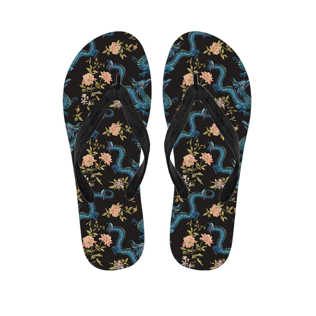 Chinese Dragon And Flower Pattern Print Flip Flops