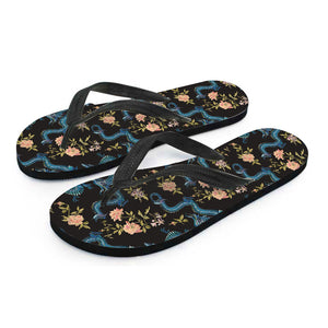 Chinese Dragon And Flower Pattern Print Flip Flops