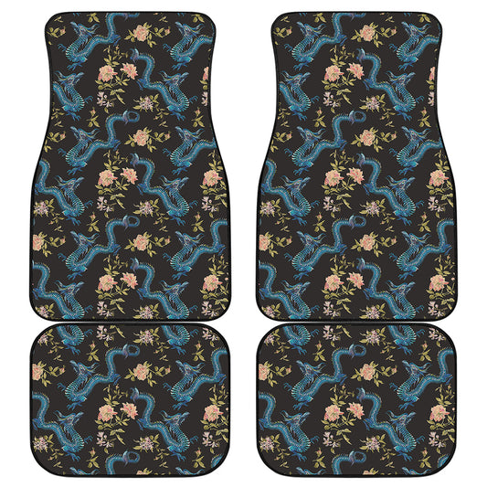 Chinese Dragon And Flower Pattern Print Front and Back Car Floor Mats