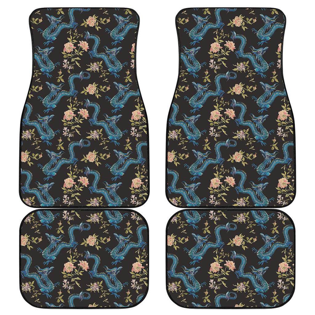 Chinese Dragon And Flower Pattern Print Front and Back Car Floor Mats