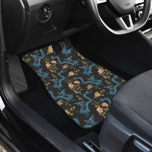 Chinese Dragon And Flower Pattern Print Front and Back Car Floor Mats