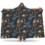 Chinese Dragon And Flower Pattern Print Hooded Blanket