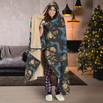 Chinese Dragon And Flower Pattern Print Hooded Blanket