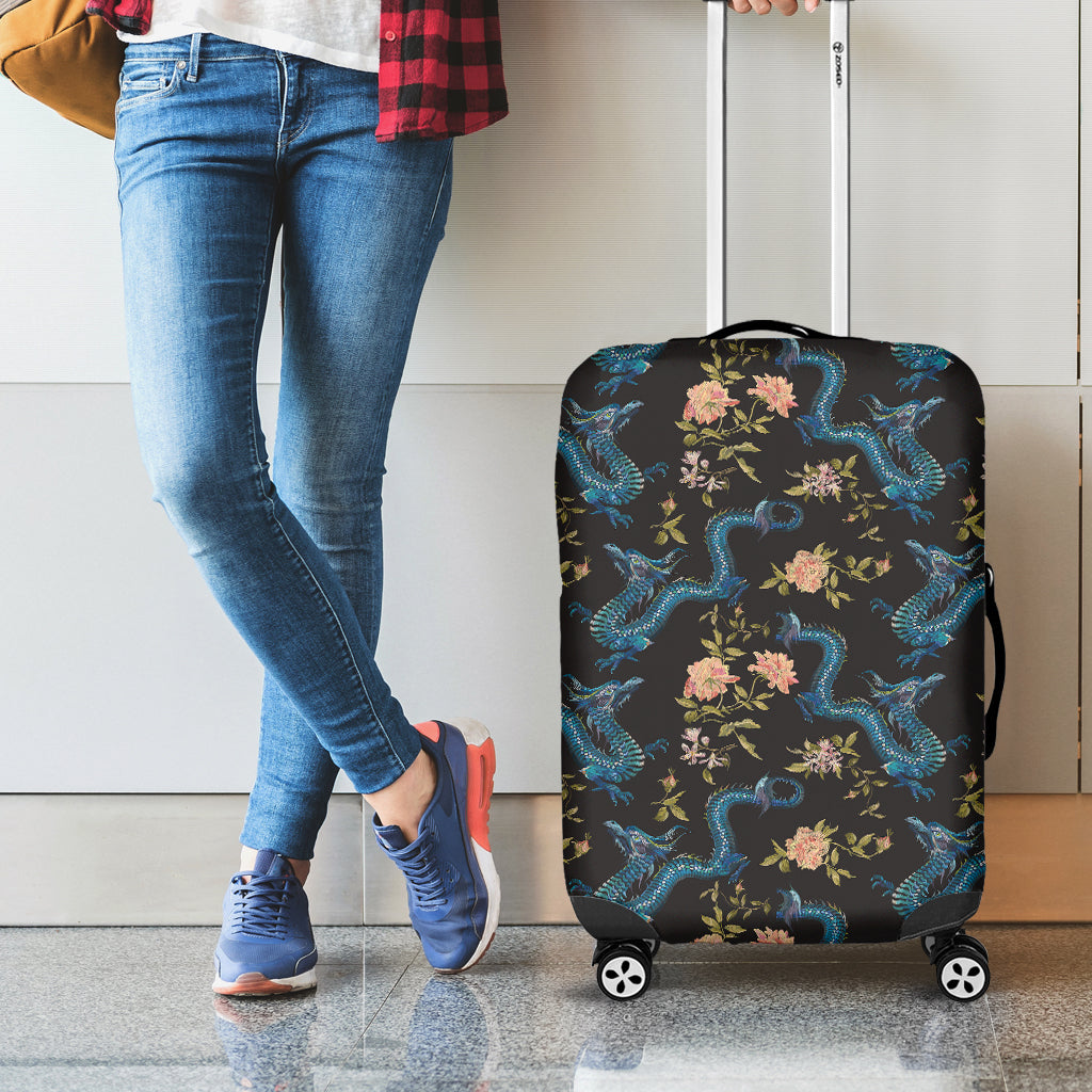 Chinese Dragon And Flower Pattern Print Luggage Cover