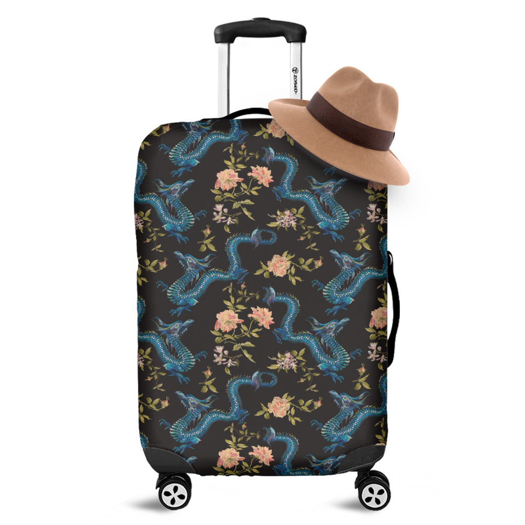 Chinese Dragon And Flower Pattern Print Luggage Cover