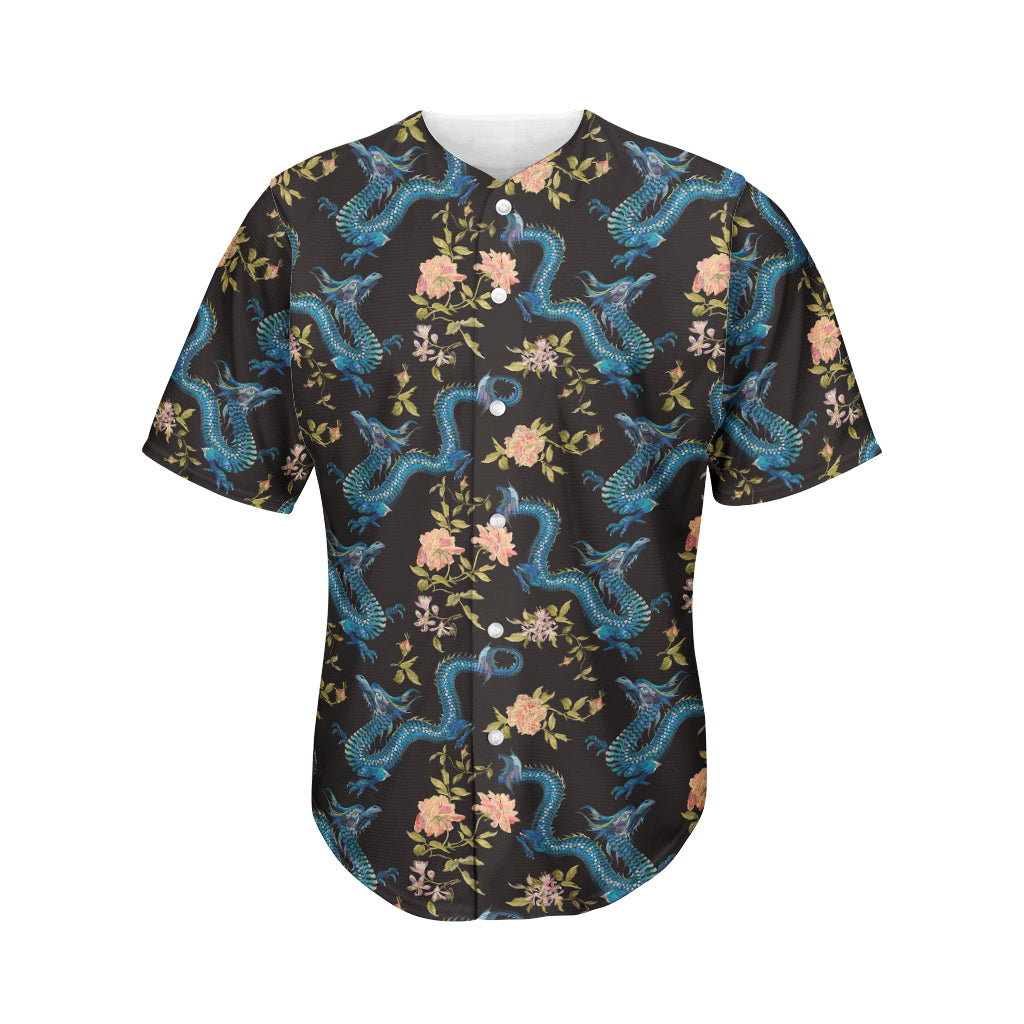 Chinese Dragon And Flower Pattern Print Men's Baseball Jersey