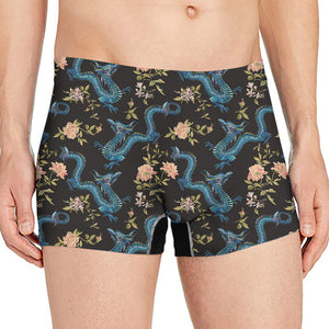 Chinese Dragon And Flower Pattern Print Men's Boxer Briefs