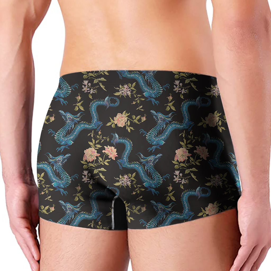 Chinese Dragon And Flower Pattern Print Men's Boxer Briefs