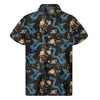 Chinese Dragon And Flower Pattern Print Men's Short Sleeve Shirt