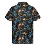 Chinese Dragon And Flower Pattern Print Men's Short Sleeve Shirt