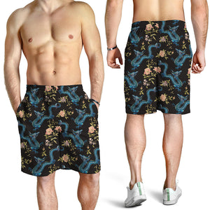 Chinese Dragon And Flower Pattern Print Men's Shorts