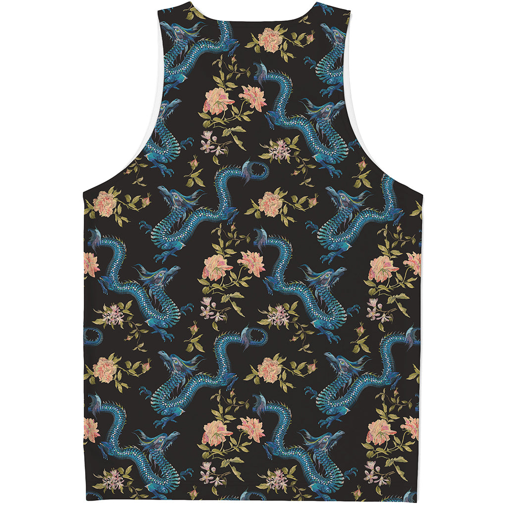 Chinese Dragon And Flower Pattern Print Men's Tank Top