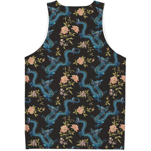 Chinese Dragon And Flower Pattern Print Men's Tank Top