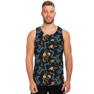 Chinese Dragon And Flower Pattern Print Men's Tank Top