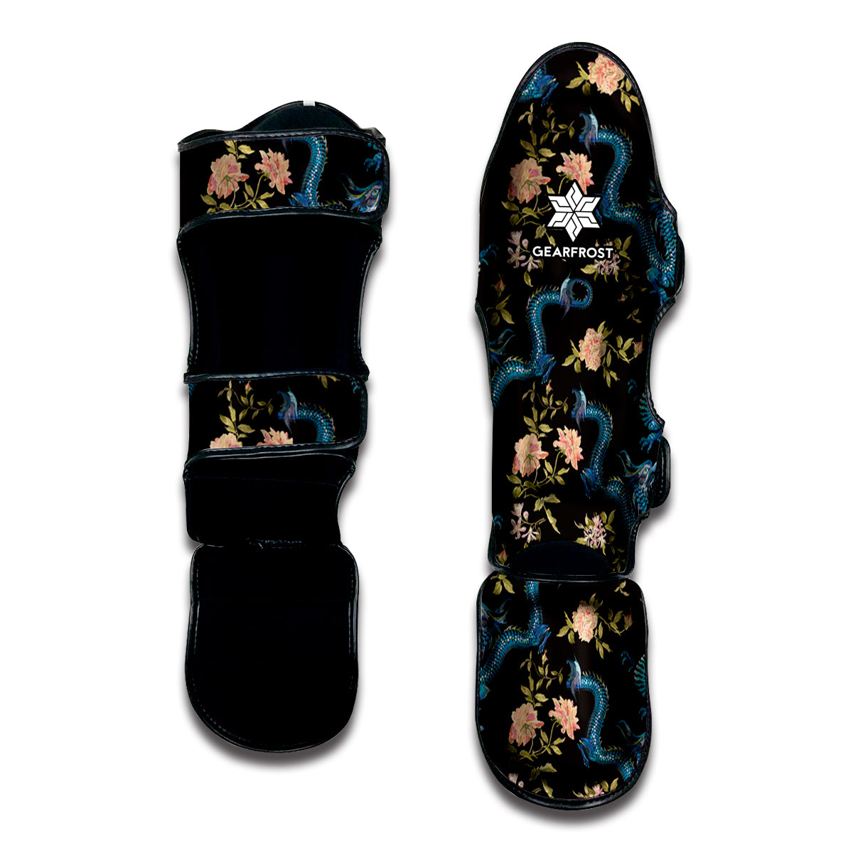 Chinese Dragon And Flower Pattern Print Muay Thai Shin Guard