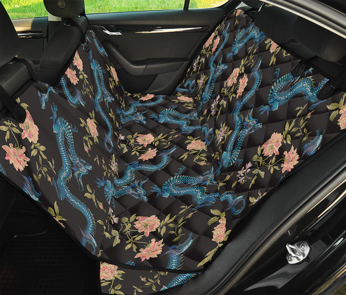 Chinese Dragon And Flower Pattern Print Pet Car Back Seat Cover