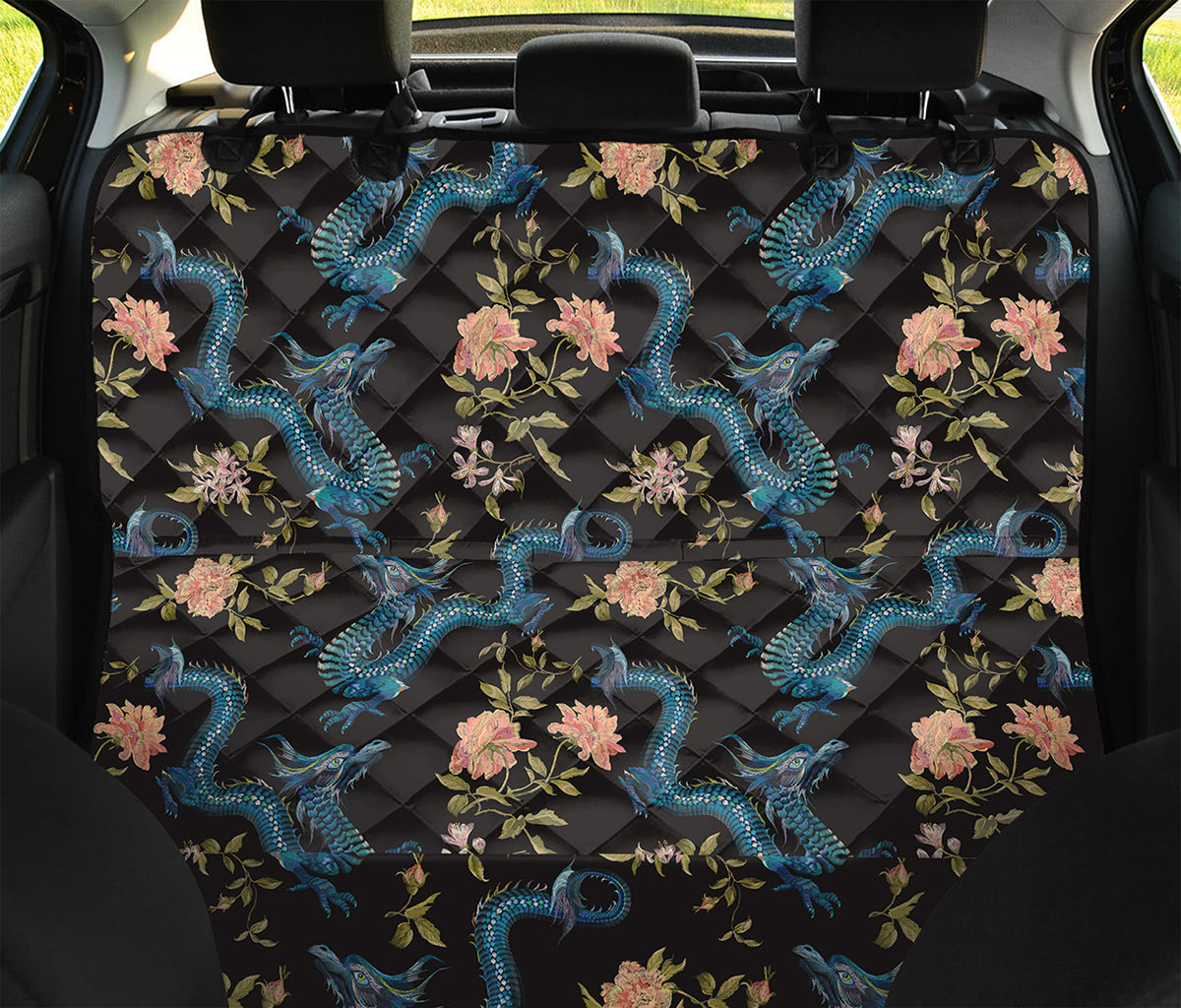 Chinese Dragon And Flower Pattern Print Pet Car Back Seat Cover