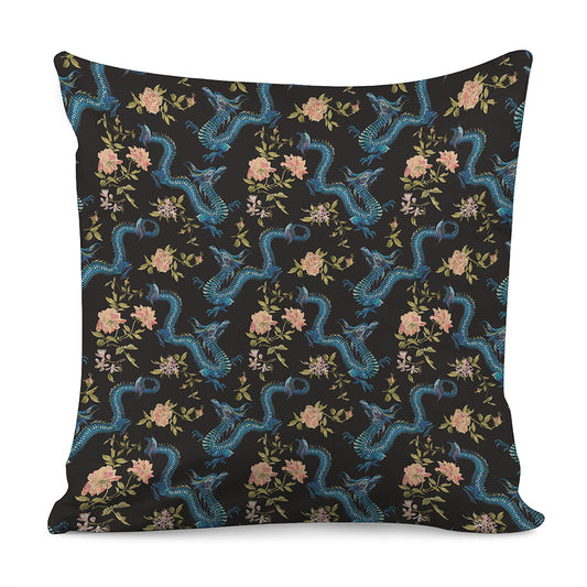 Chinese Dragon And Flower Pattern Print Pillow Cover
