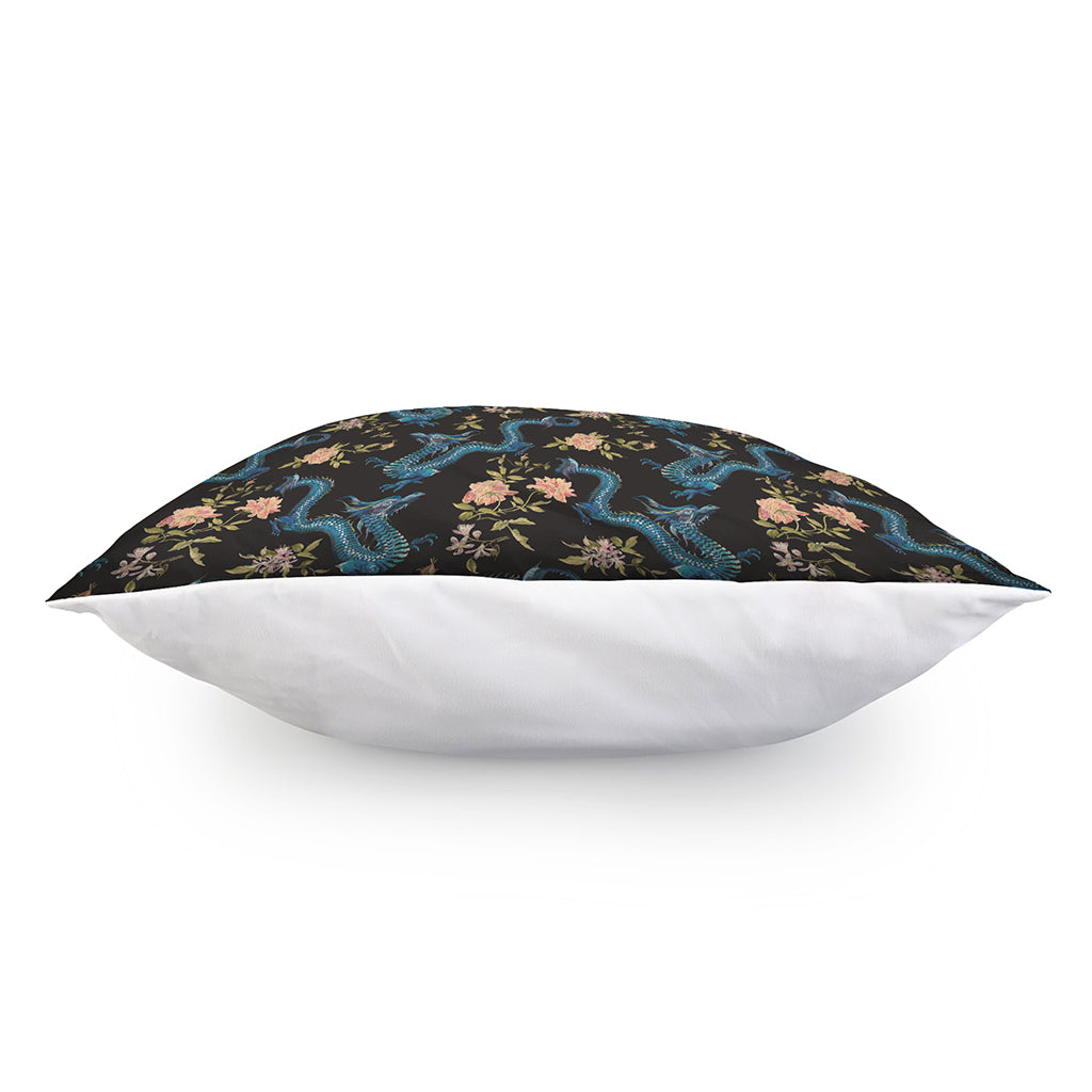 Chinese Dragon And Flower Pattern Print Pillow Cover