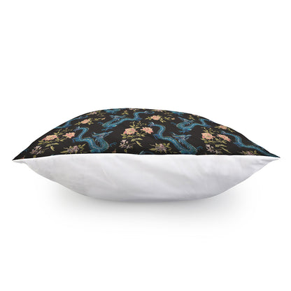 Chinese Dragon And Flower Pattern Print Pillow Cover