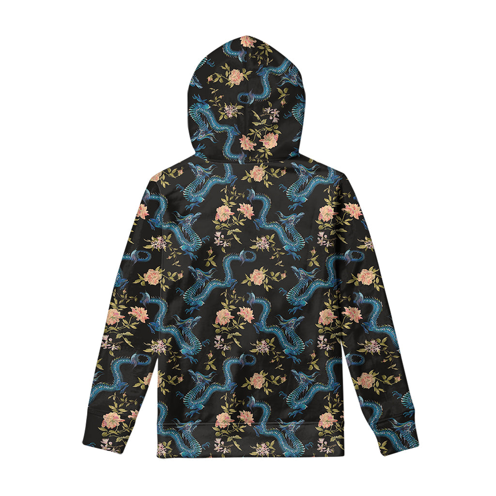 Chinese Dragon And Flower Pattern Print Pullover Hoodie