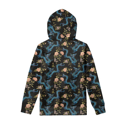 Chinese Dragon And Flower Pattern Print Pullover Hoodie
