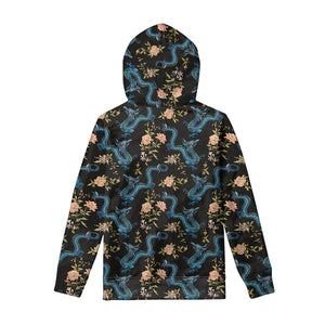 Chinese Dragon And Flower Pattern Print Pullover Hoodie