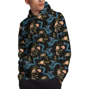 Chinese Dragon And Flower Pattern Print Pullover Hoodie