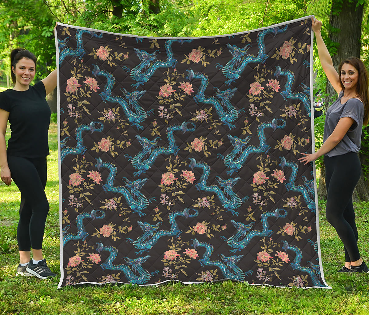 Chinese Dragon And Flower Pattern Print Quilt
