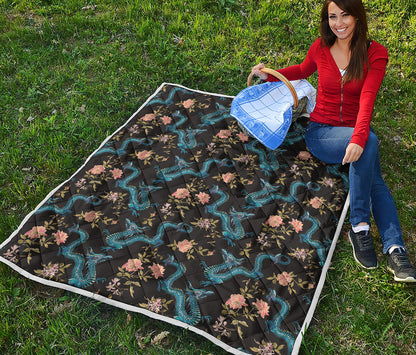 Chinese Dragon And Flower Pattern Print Quilt