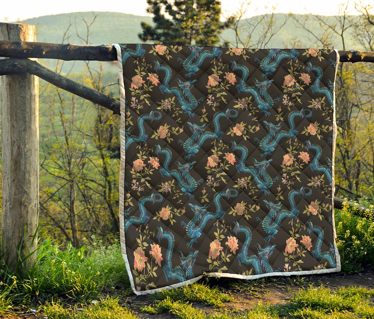 Chinese Dragon And Flower Pattern Print Quilt