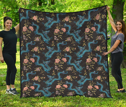 Chinese Dragon And Flower Pattern Print Quilt