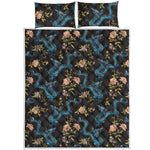 Chinese Dragon And Flower Pattern Print Quilt Bed Set