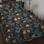 Chinese Dragon And Flower Pattern Print Quilt Bed Set