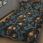 Chinese Dragon And Flower Pattern Print Quilt Bed Set