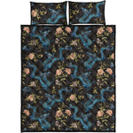 Chinese Dragon And Flower Pattern Print Quilt Bed Set