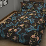 Chinese Dragon And Flower Pattern Print Quilt Bed Set