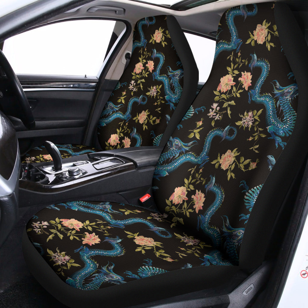 Chinese Dragon And Flower Pattern Print Universal Fit Car Seat Covers