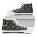 Chinese Dragon And Flower Pattern Print White High Top Sneakers