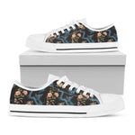 Chinese Dragon And Flower Pattern Print White Low Top Shoes