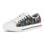 Chinese Dragon And Flower Pattern Print White Low Top Shoes