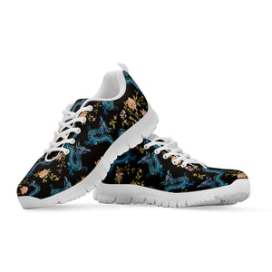 Chinese Dragon And Flower Pattern Print White Sneakers