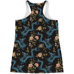 Chinese Dragon And Flower Pattern Print Women's Racerback Tank Top