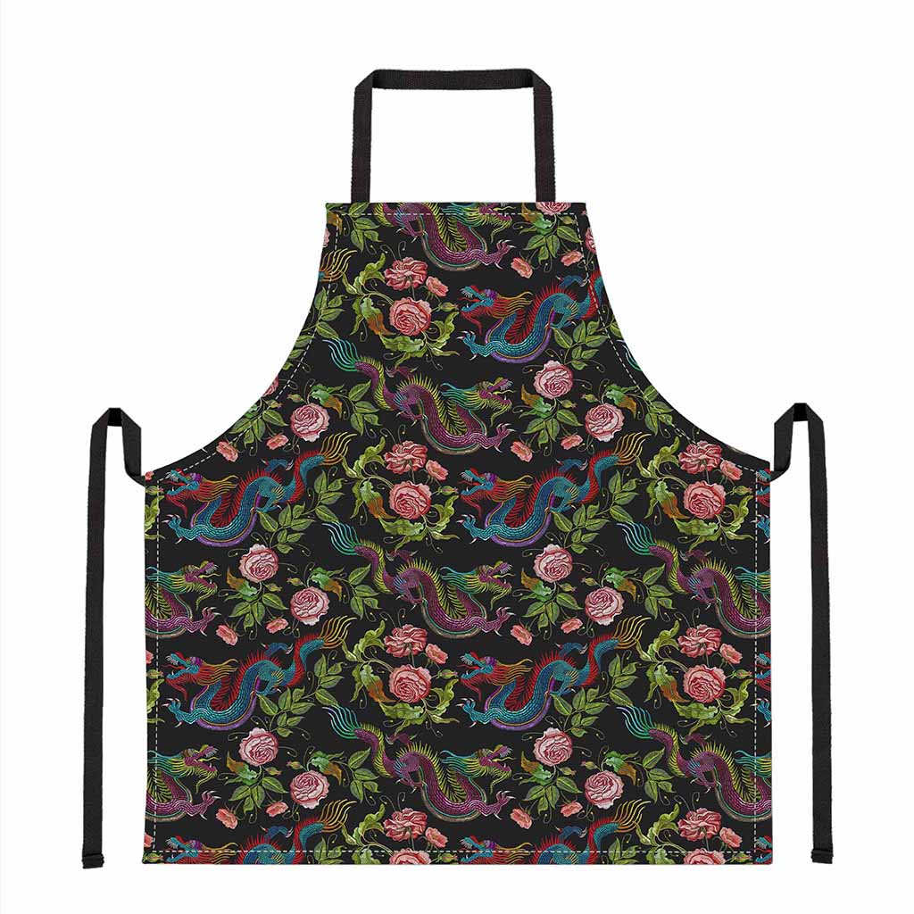 Chinese Dragon Flower Pattern Print Apron