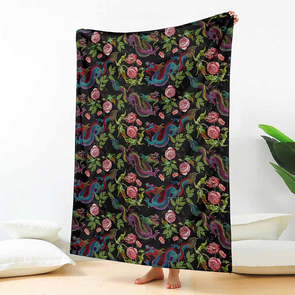 Chinese Dragon Flower Pattern Print Blanket
