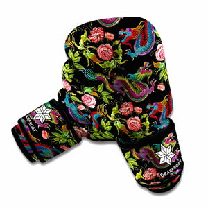 Chinese Dragon Flower Pattern Print Boxing Gloves