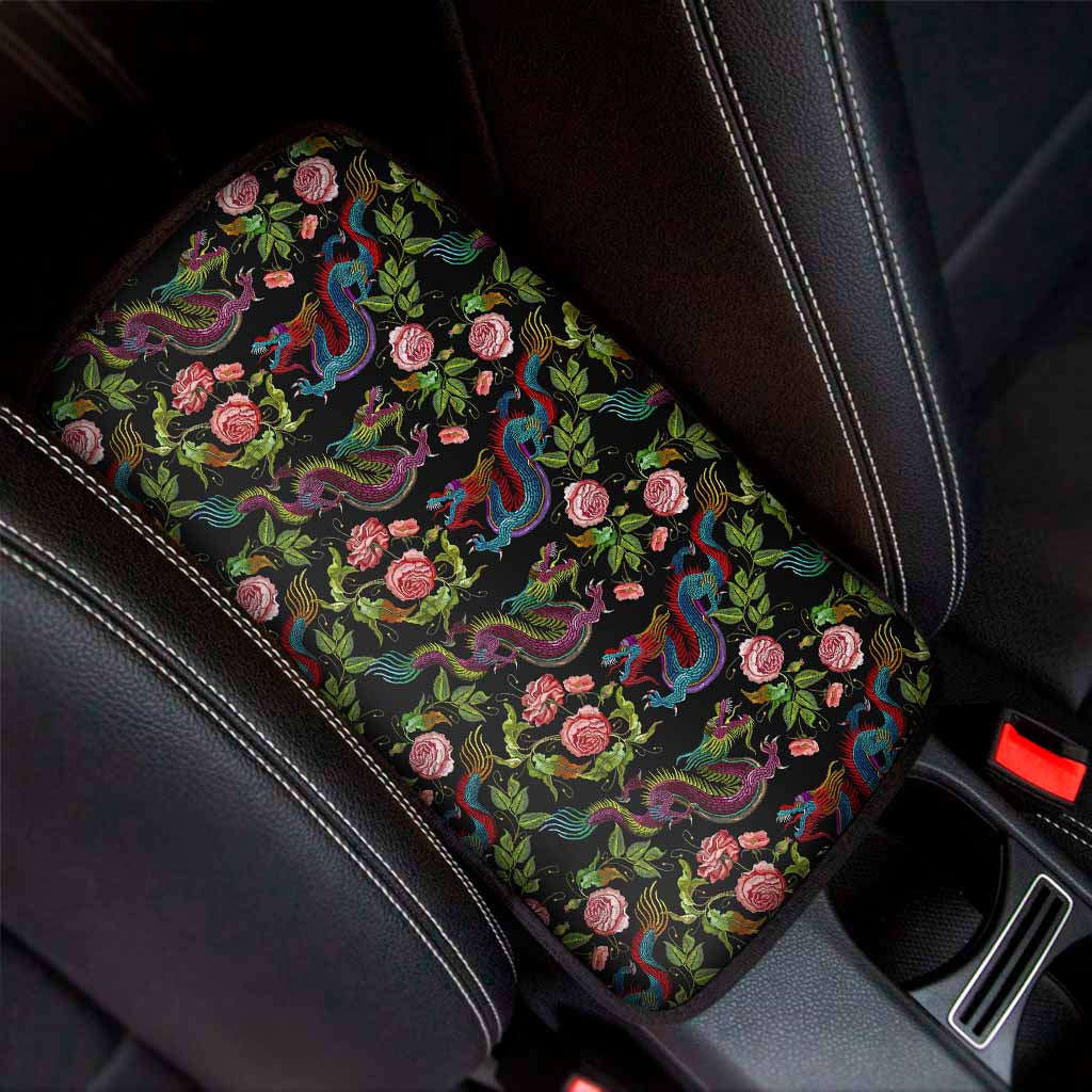 Chinese Dragon Flower Pattern Print Car Center Console Cover