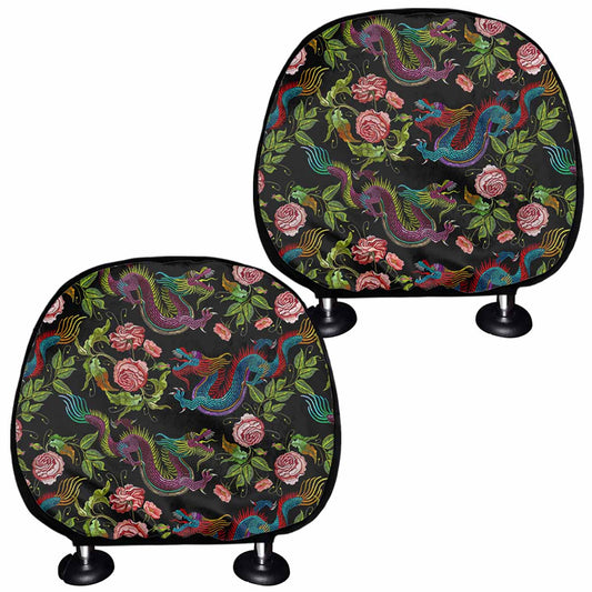 Chinese Dragon Flower Pattern Print Car Headrest Covers